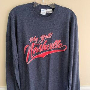 T-Shirt Small Nashville Hey Y'all Long Sleeve Blue/Grey